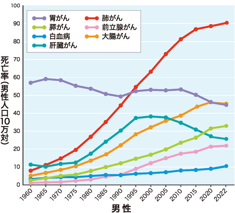 肺がんの患者数 主な部位別がん死亡率の年次推移 男性